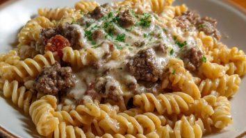 Beef and Rotini in Garlic Parmesan Sauce