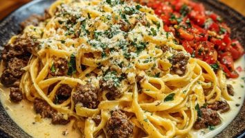 Cajun Beef Linguine in Creamy Velveeta Parmesan Garlic Sauce