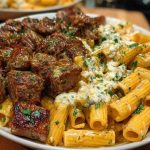 Cheesy Garlic Butter Steak with Rigatoni in Four-Cheese Sauce