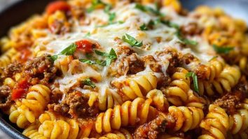 Cheesy Velveeta Rotini with Italian Beef Marinara