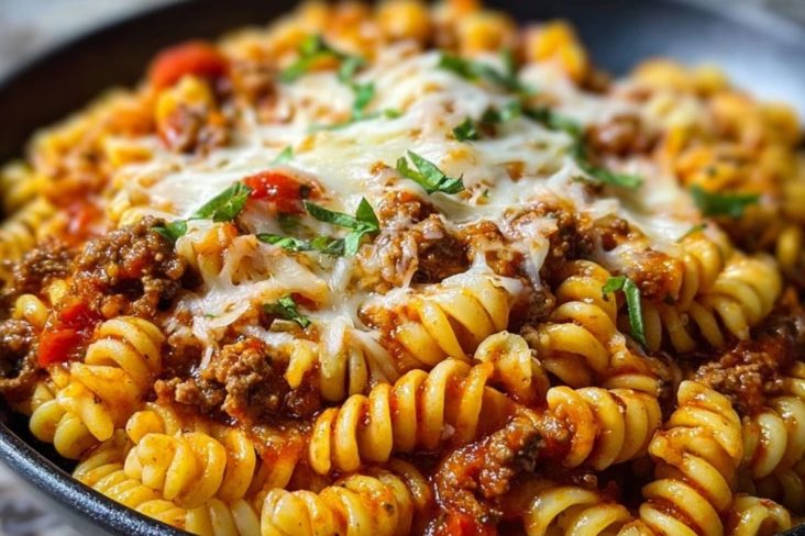 Cheesy Velveeta Rotini with Italian Beef Marinara