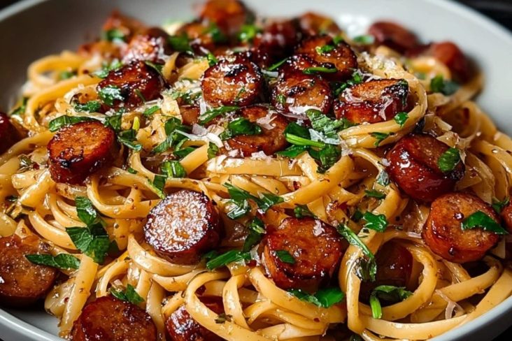Sticky Honey Garlic Sausage Pasta