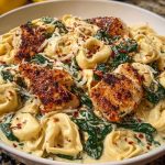 Creamy Chicken Tortellini with Spinach and Garlic Parmesan Cheese