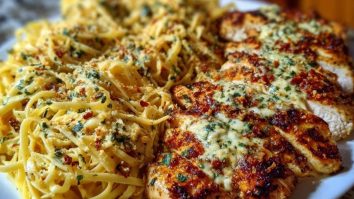 Creamy Garlic Parmesan Chicken with Cheesy Linguine