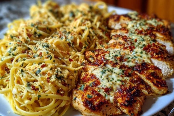 Creamy Garlic Parmesan Chicken with Cheesy Linguine
