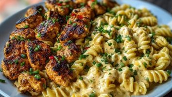 Creamy Jalapeño Garlic Chicken Bites with Twisted Cheddar Cajun Pasta