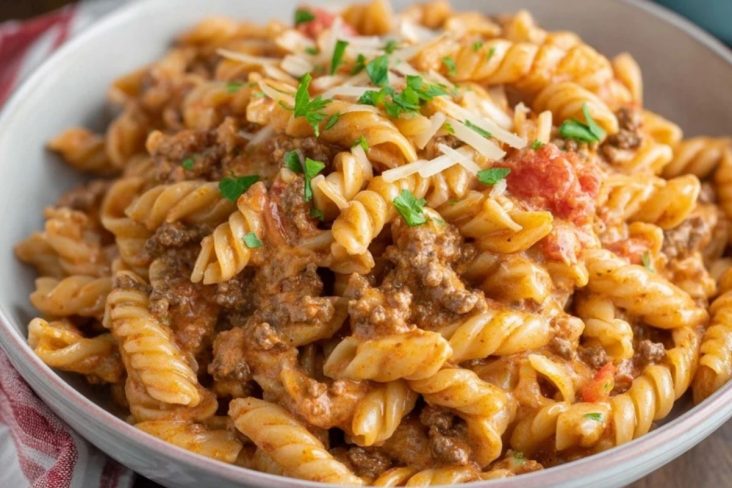 Creamy Rotel Pasta & Ground Beef