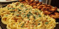 Creamy Velveeta Chicken Linguine with Mozzarella Garlic Sauce