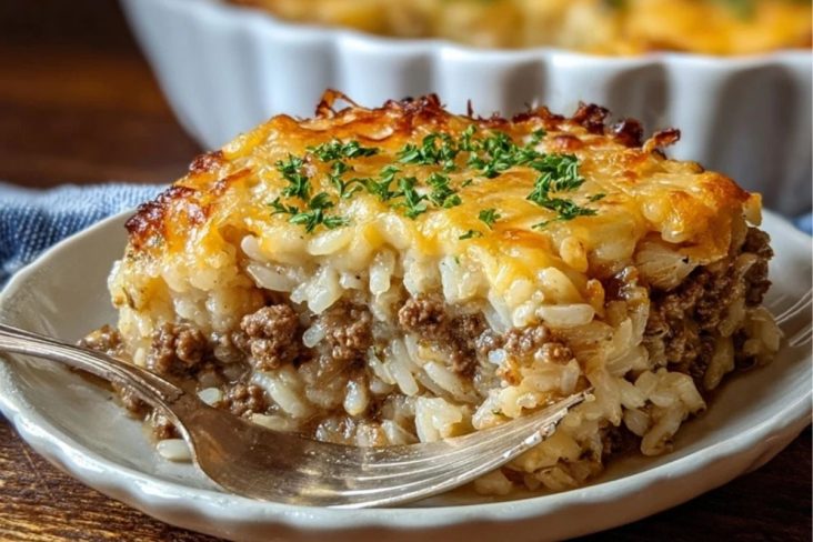 French Onion Ground Beef and Rice Casserole