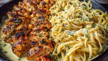 Garlic Butter Chicken with Velvety Parmesan Linguine