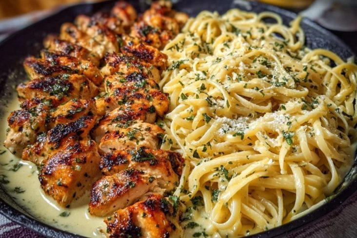 Garlic Butter Chicken with Velvety Parmesan Linguine