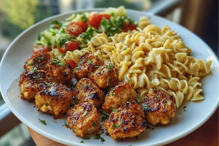 Maple Garlic Chicken Bites with Spicy Cajun Alfredo