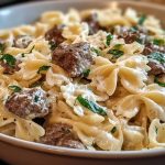 Beef and Bowtie Pasta with Alfredo Sauce