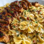 Bowtie Pasta with Creamy Cajun Chicken and Mozzarella Cheese Sauce