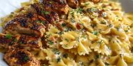 Bowtie Pasta with Creamy Cajun Chicken and Mozzarella Cheese Sauce