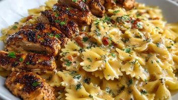 Bowtie Pasta with Creamy Cajun Chicken and Mozzarella Cheese Sauce