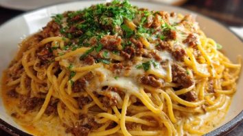Cajun Beef Spaghetti in Creamy Three-Cheese Parmesan Sauce
