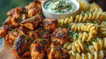 Cajun Chicken Bites with Creamy Garlic Herb Alfredo Twists