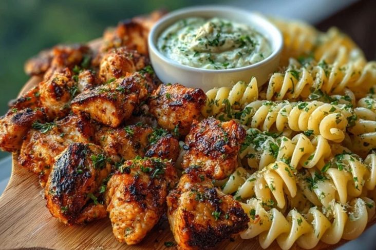 Cajun Chicken Bites with Creamy Garlic Herb Alfredo Twists