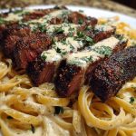 Cajun Garlic Butter Steak over Creamy Parmesan Linguine