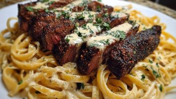 Cajun Garlic Butter Steak over Creamy Parmesan Linguine