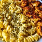 Cheesy Alfredo Twisted Pasta with Golden Garlic Butter Chicken in Creamy Sauce
