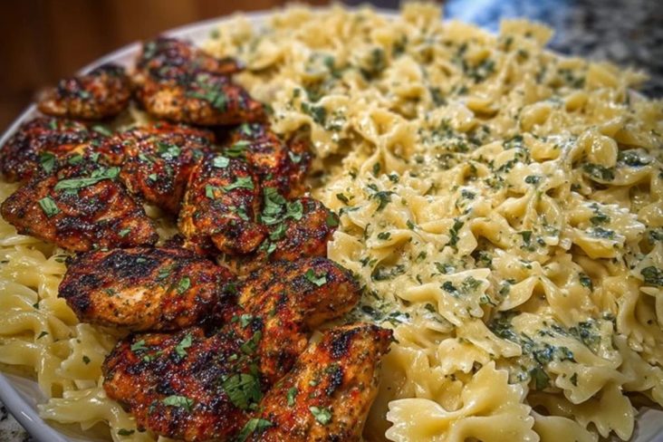 Cheesy Bowtie Pasta with Garlic Parmesan Chicken