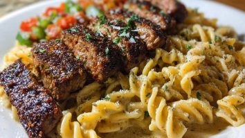 Cheesy Cajun Steak Pasta with Garlic Parmesan Sauce
