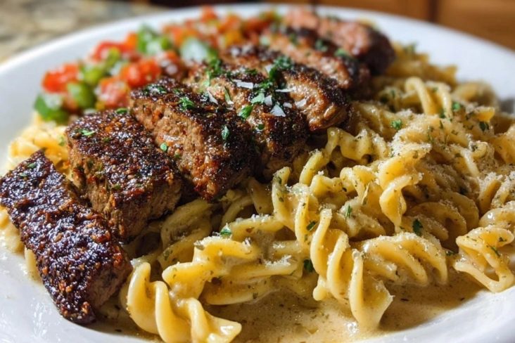 Cheesy Cajun Steak Pasta with Garlic Parmesan Sauce