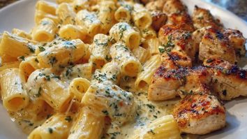 Cheesy Garlic Butter Chicken Rigatoni in Creamy Alfredo Sauce