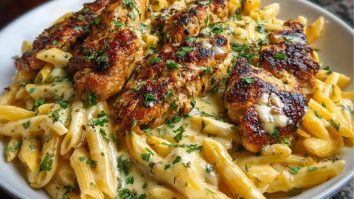 Cheesy Penne and Cajun Chicken in Garlic Parmesan Cream