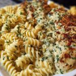 Cheesy Twisted Pasta with Creamy Garlic Parmesan Chicken