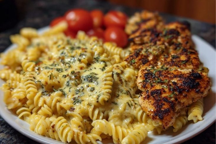 Cheesy Velveeta Chicken Twisted Pasta with Mozzarella Garlic Sauce