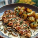 Chestnut Garlic Greek Chicken Alfredo with Sage Potatoes & Mushroom Basil Pesto