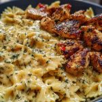 Chicken Creamy Velveeta Bowtie Pasta with Mozzarella Garlic Sauce