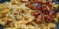 Chicken Creamy Velveeta Bowtie Pasta with Mozzarella Garlic Sauce