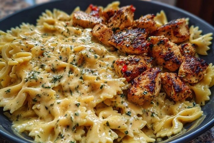 Chicken Creamy Velveeta Bowtie Pasta with Mozzarella Garlic Sauce