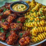 Chili Garlic Butter Chicken Bites with Creamy Cajun Corn Alfredo Twists