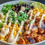 Chipotle Chicken Bowl with Black Beans, Corn, & Creamy Sauce