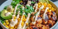 Chipotle Chicken Bowl with Black Beans, Corn, & Creamy Sauce