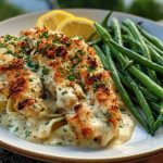 Coconut-Lemon Chicken Alfredo with Chili Feta Cream & Crispy Parmesan Green Beans