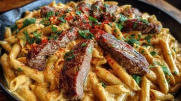Creamy Cajun Butter Tender Steak Pasta Skillet