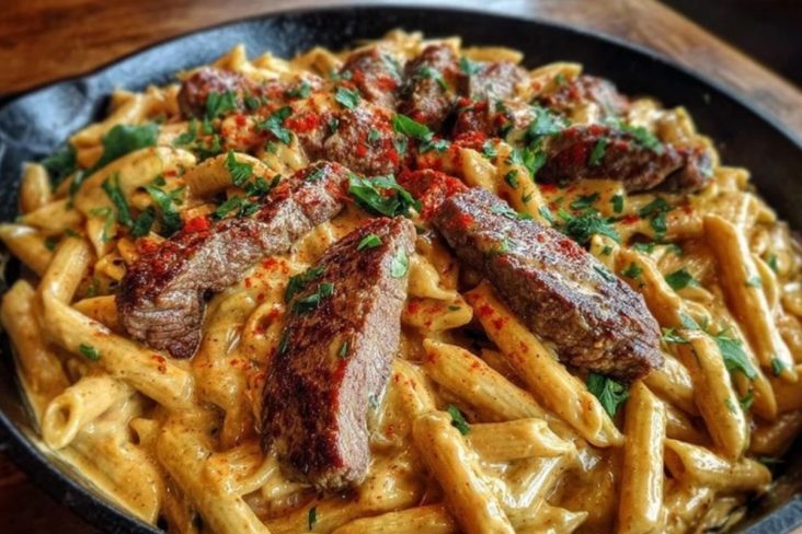 Creamy Cajun Butter Tender Steak Pasta Skillet