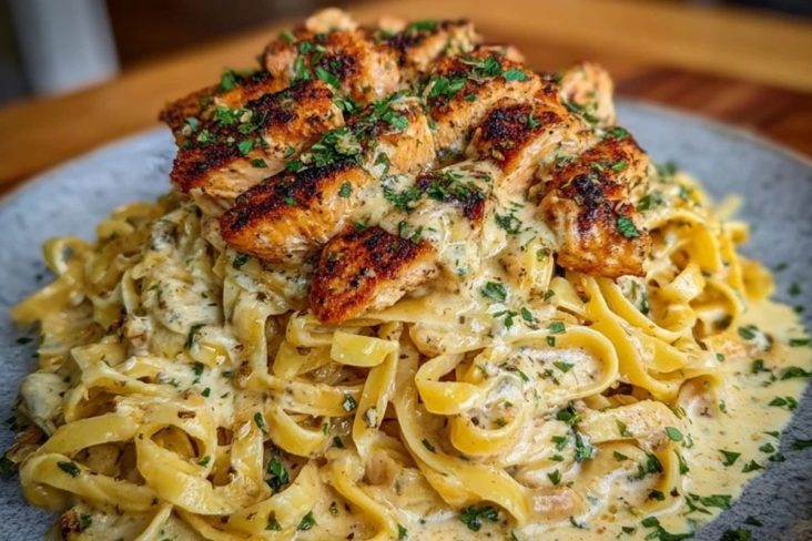 Creamy Cajun Chicken Fettuccine with Garlic Mozzarella Cheese Sauce