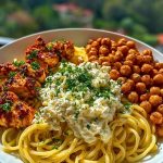 Creamy Cajun Chicken Pasta with Whipped Roasted Garlic Feta & Crispy Chickpeas