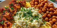 Creamy Cajun Chicken Pasta with Whipped Roasted Garlic Feta & Crispy Chickpeas