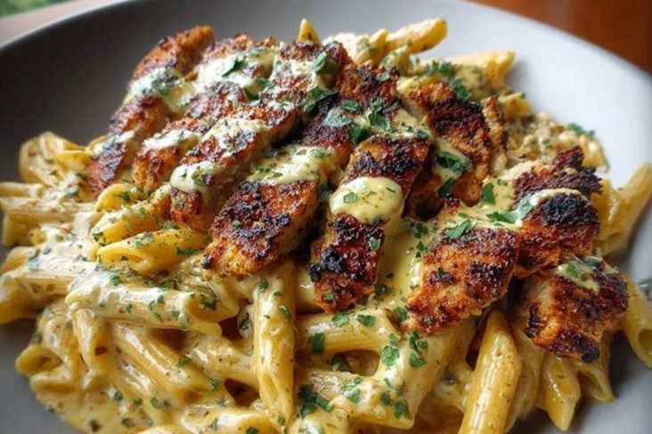 Creamy Cajun Chicken Penne Pasta with Garlic Mozzarella Sauce