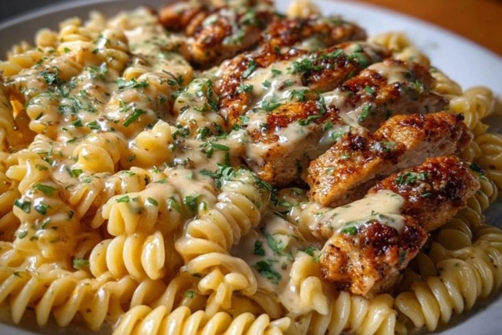 Creamy Cajun Chicken Rotini with Mozzarella Alfredo Sauce