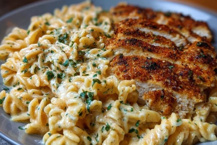 Creamy Cajun Chicken Twisted Pasta with Mozzarella Alfredo