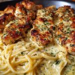 Creamy Garlic Butter Chicken & Linguine in Alfredo Sauce